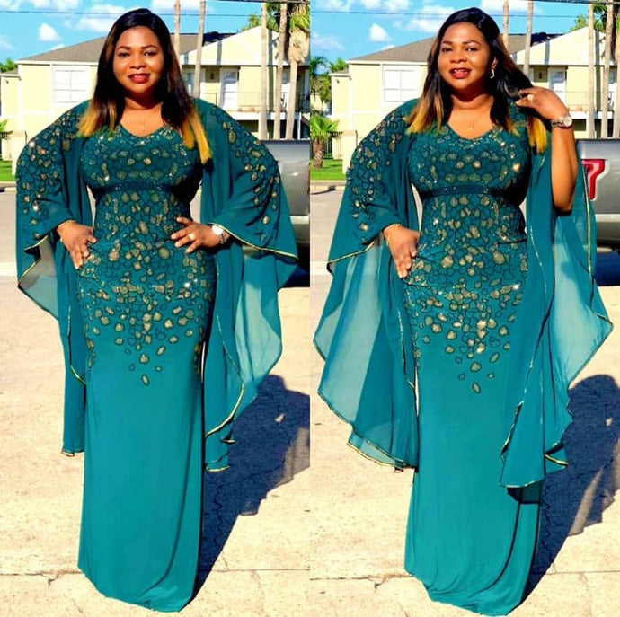 Women Embroidery Sequins Plus Size Big Sleeve Africa Dress