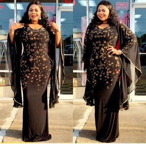 Women Embroidery Sequins Plus Size Big Sleeve Africa Dress