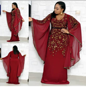 Women Embroidery Sequins Plus Size Big Sleeve Africa Dress