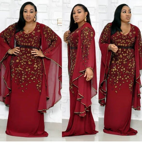 Women Embroidery Sequins Plus Size Big Sleeve Africa Dress