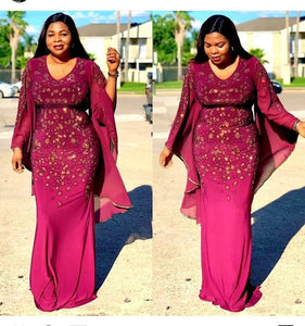 Women Embroidery Sequins Plus Size Big Sleeve Africa Dress