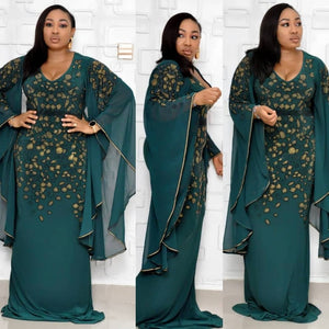 Women Embroidery Sequins Plus Size Big Sleeve Africa Dress