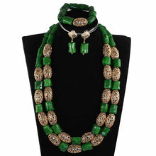 Load image into Gallery viewer, Exclusive Nigerian Green Coral Beads Long Necklace African Wedding Jewelry Set Quality Original Coral Bridal Necklace Set CL265