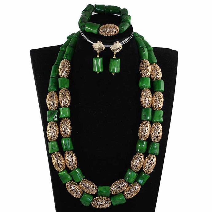 Exclusive Nigerian Green Coral Beads Long Necklace African Wedding Jewelry Set Quality Original Coral Bridal Necklace Set CL265