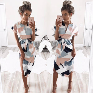 Aachoae 2020 Women Midi Party Dresses Geometric Print Summer Boho Beach Dress Loose Batwing Sleeve Dress Vestidos Plus Size