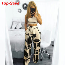 Load image into Gallery viewer, New Arrival 2019 Summer Two Piece Set Women One Shoulder High Waist Wide Leg Pants Printed Vintage Ladies Matching Set Outfits