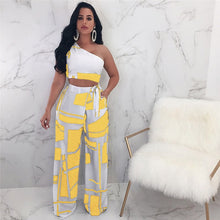 Load image into Gallery viewer, New Arrival 2019 Summer Two Piece Set Women One Shoulder High Waist Wide Leg Pants Printed Vintage Ladies Matching Set Outfits