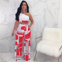 Load image into Gallery viewer, New Arrival 2019 Summer Two Piece Set Women One Shoulder High Waist Wide Leg Pants Printed Vintage Ladies Matching Set Outfits