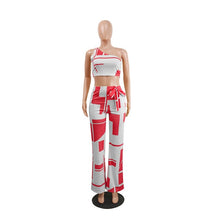 Load image into Gallery viewer, New Arrival 2019 Summer Two Piece Set Women One Shoulder High Waist Wide Leg Pants Printed Vintage Ladies Matching Set Outfits