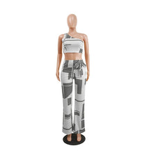 Load image into Gallery viewer, New Arrival 2019 Summer Two Piece Set Women One Shoulder High Waist Wide Leg Pants Printed Vintage Ladies Matching Set Outfits