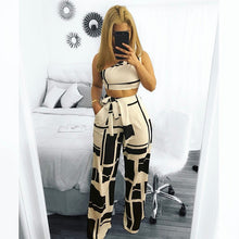 Load image into Gallery viewer, New Arrival 2019 Summer Two Piece Set Women One Shoulder High Waist Wide Leg Pants Printed Vintage Ladies Matching Set Outfits