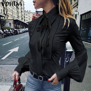 Ladies Office Shirt 2019 Autumn Blouse Women Sexy Lantern Sleeve Turn-down Collar Shirt Casual Tops