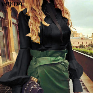 Ladies Office Shirt 2019 Autumn Blouse Women Sexy Lantern Sleeve Turn-down Collar Shirt Casual Tops