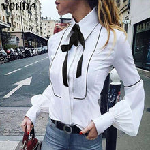 Load image into Gallery viewer, Ladies Office Shirt 2019 Autumn Blouse Women Sexy Lantern Sleeve Turn-down Collar Shirt Casual Tops