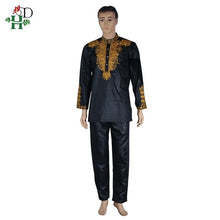 Load image into Gallery viewer, Dashiki mens top pant set 2 pieces outfit set African men clothes 2019 riche african clothing for men dashiki shirt with trouser