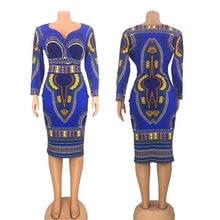 Load image into Gallery viewer, Upscale Women Dashiki Print Ethnic Fashion V-neck Dress Robe Party