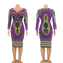 Load image into Gallery viewer, Upscale Women Dashiki Print Ethnic Fashion V-neck Dress Robe Party