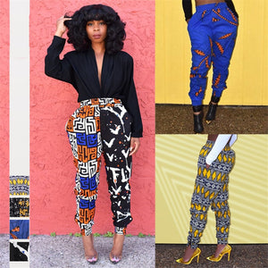 Ladies Clothes Autumn Dashiki Print Elastic Waist Pants