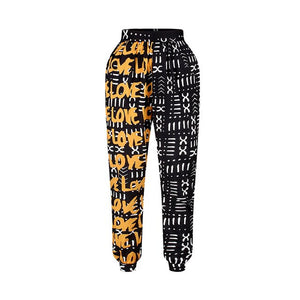 Ladies Clothes Autumn Dashiki Print Elastic Waist Pants