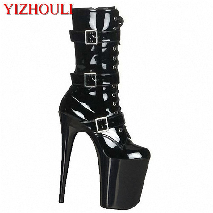 High-Heeled Shoes Low Thick Heel Boots 7 Inch Round Toe Boots Formal Platform Dress Shoe