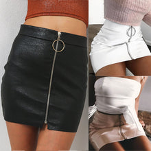 Load image into Gallery viewer, Office Lady Zipper Up Faux Leather Skirts Intellectual Sexy Metal Ring Tight Sexy Mini Skirt