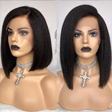 Load image into Gallery viewer, Kinky Straight 13x6 Lace Front Human Hair Wigs 180 Density Coarse Yaki Brazilian Short Bob 360 Lace Frontal Wig Dolago Full