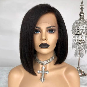 Kinky Straight 13x6 Lace Front Human Hair Wigs 180 Density Coarse Yaki Brazilian Short Bob 360 Lace Frontal Wig Dolago Full