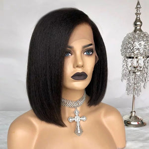 Kinky Straight 13x6 Lace Front Human Hair Wigs 180 Density Coarse Yaki Brazilian Short Bob 360 Lace Frontal Wig Dolago Full