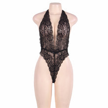 Load image into Gallery viewer, Sexy Hollow Lingerie Set Plus Size Women Lace Deep V Erotic Sexy Bra Set Perspective One Piece Lingerie Halter Open Bra Bodysuit
