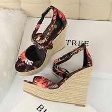 Load image into Gallery viewer, Women Summer 13cm High Heels Wedges Platform Silk Sandals Fetish Luxury Design Pumps Female Satin Strap Heels 2020 Summer Shoes