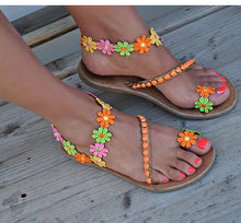 Load image into Gallery viewer, Women Sandals Bohemia Style Summer Shoes For Women Flat Sandals Beach Shoes 2019 Flowers Flip Flops Plus Size Chaussures Femme