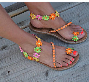 Women Sandals Bohemia Style Summer Shoes For Women Flat Sandals Beach Shoes 2019 Flowers Flip Flops Plus Size Chaussures Femme