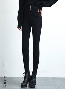 High Waist Velvet Thick Jeans Female Skinny Stretch Warm Jeans Pants Mom Black Denim Trousers With Fleece