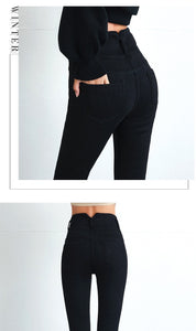 High Waist Velvet Thick Jeans Female Skinny Stretch Warm Jeans Pants Mom Black Denim Trousers With Fleece