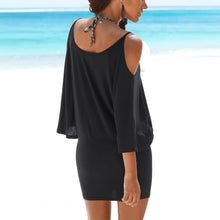 Load image into Gallery viewer, Women Casual Loose Half Sleeve Solid O-Neck Cold Shoulder Dress