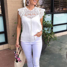 Load image into Gallery viewer, Summer 2019 Womens Tops Blouses Lace Patchwork Sleeveless Solid Shirt Women Blouse Blusas Roupa Feminina Shirt