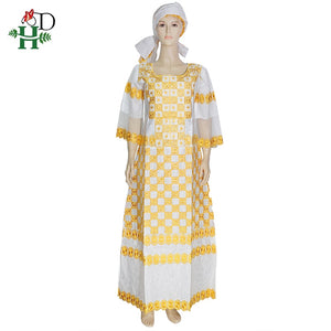 H&D african clothes for women with lace south african traditional wear dashiki bazin dresses embroidery long dress women turban