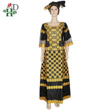 Load image into Gallery viewer, H&amp;D african clothes for women with lace south african traditional wear dashiki bazin dresses embroidery long dress women turban