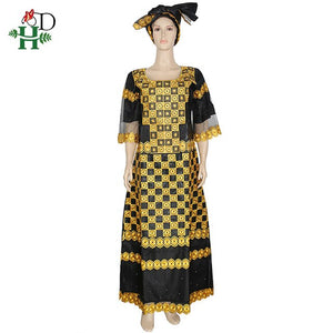 H&D african clothes for women with lace south african traditional wear dashiki bazin dresses embroidery long dress women turban