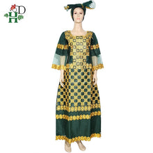 Load image into Gallery viewer, H&amp;D african clothes for women with lace south african traditional wear dashiki bazin dresses embroidery long dress women turban