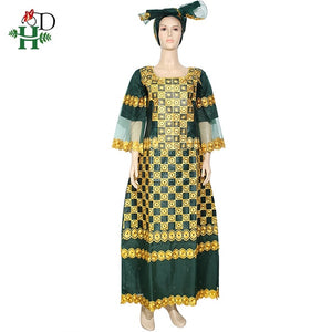 H&D african clothes for women with lace south african traditional wear dashiki bazin dresses embroidery long dress women turban