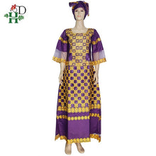 Load image into Gallery viewer, H&amp;D african clothes for women with lace south african traditional wear dashiki bazin dresses embroidery long dress women turban