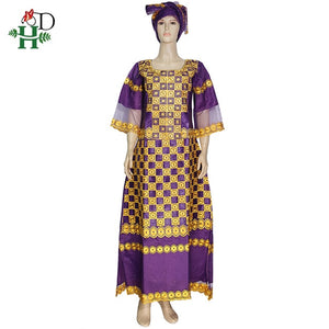 H&D african clothes for women with lace south african traditional wear dashiki bazin dresses embroidery long dress women turban