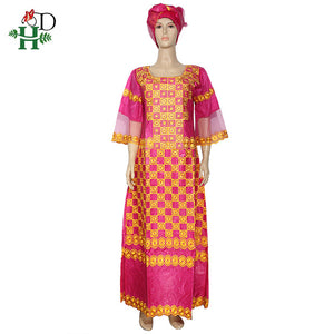 H&D african clothes for women with lace south african traditional wear dashiki bazin dresses embroidery long dress women turban