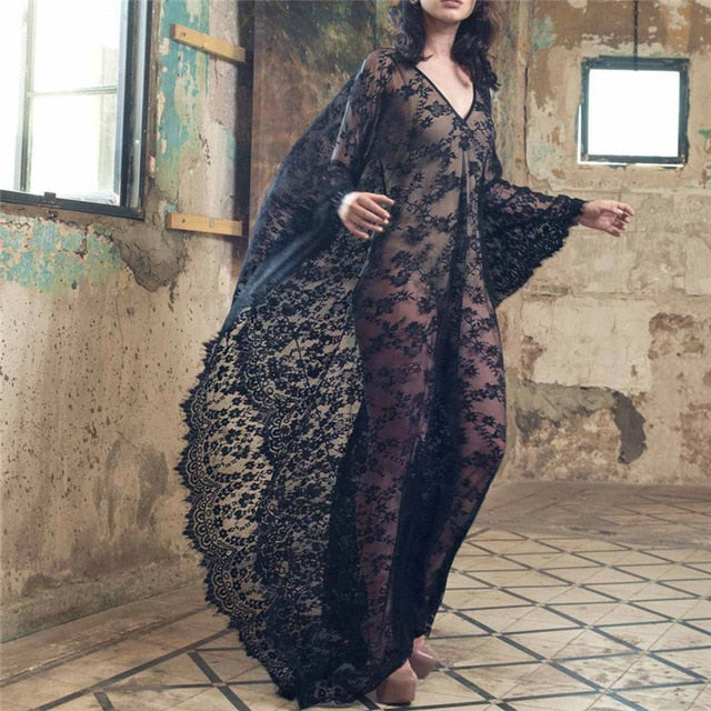 New Lace Chiffon Kimono Cover Up Wrap Mesh Long Dress