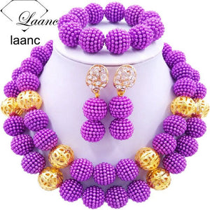 Laanc Nigerian Wedding African Beads Royal Blue Jewelry Set For Women SP2R002