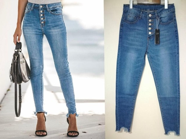 High Waist Women Stretch Skinny Push Up Vintage Denim Jeans