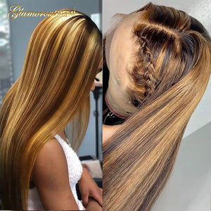 13*4 Straight Lace Front Human Hair Wigs Pre Plucked With Baby Hair Ombre Honey Blond Highlights Brazilian Remy Lace Front Wigs