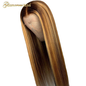 13*4 Straight Lace Front Human Hair Wigs Pre Plucked With Baby Hair Ombre Honey Blond Highlights Brazilian Remy Lace Front Wigs