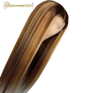 13*4 Straight Lace Front Human Hair Wigs Pre Plucked With Baby Hair Ombre Honey Blond Highlights Brazilian Remy Lace Front Wigs